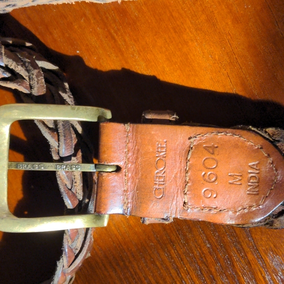 Vintage Leather Belt with Brass Buckle - Picture 2 of 5